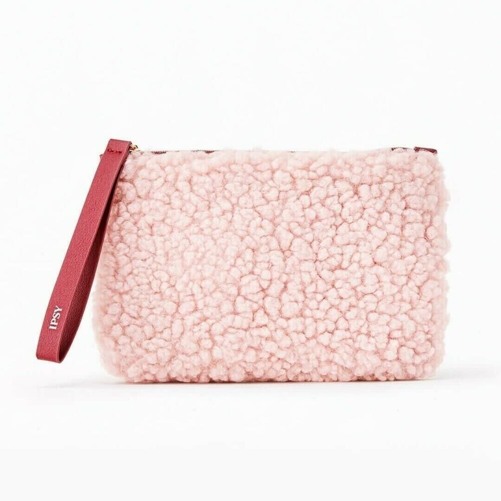 IPSY Pink Make Up Bag December NEW Fuzzy Soft Clutch Wallet Travel Case